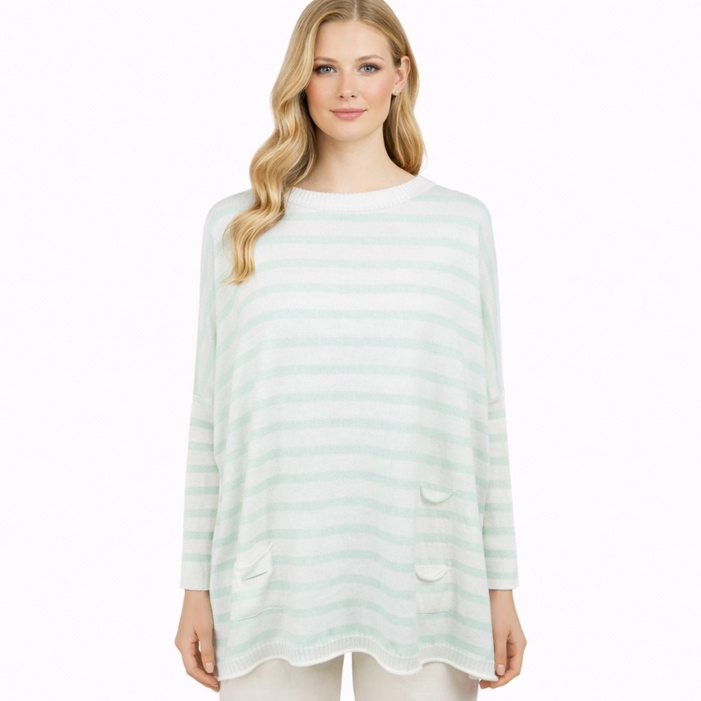 MerSea Sz OS One Size Fits Mint Stripe The Catalina Travel Pullover Sweater